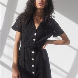 Black eyelet button dress